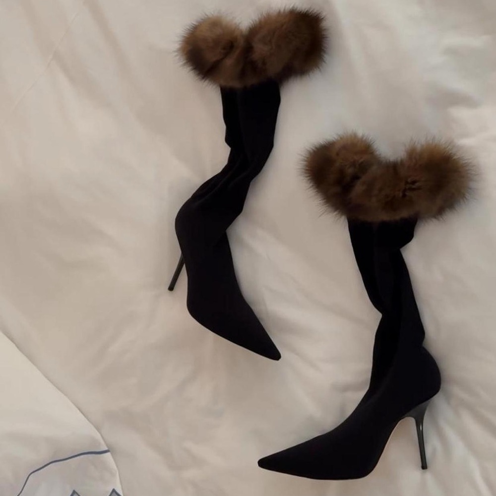 [SOLD] René Caovilla Mink Sock Boots